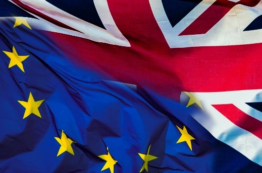 EU and Union Jack flags and the effect of Brexit